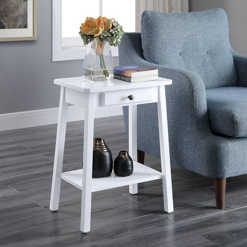 27" Classic White Wood Accent Table with Drawer and Shelf