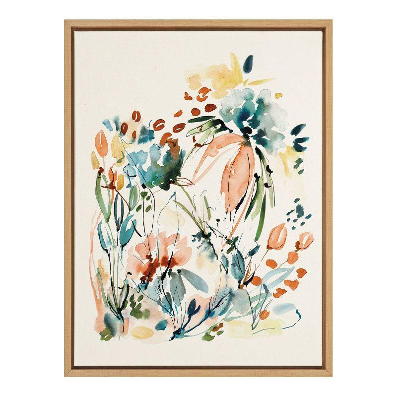 Kate & Laurel All Things Decor Sylvie Awakening Peach Framed Canvas Wall Art by Sara Berrenson Natural Vibrant Floral Wall Art