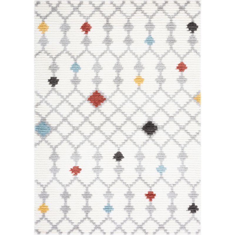 Ivory and Gray Hand-Knotted Synthetic Rectangular Rug