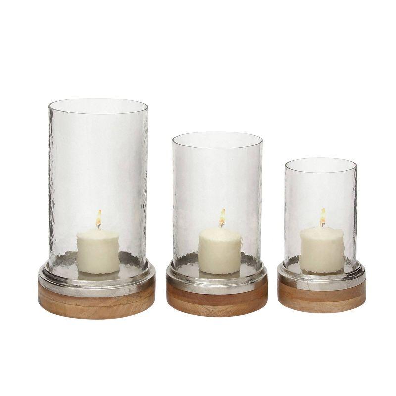 Set of 3 Mango Wood and Aluminum Candle Holders - Olivia &#38; May