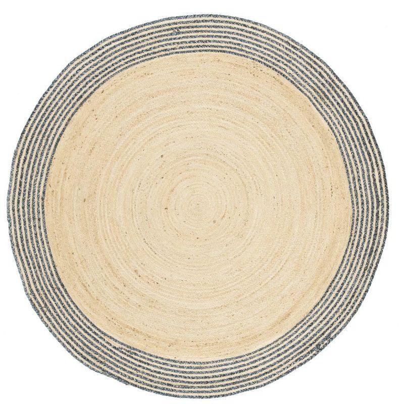 Coastal Charm Ivory/Blue Synthetic 4' Round Area Rug