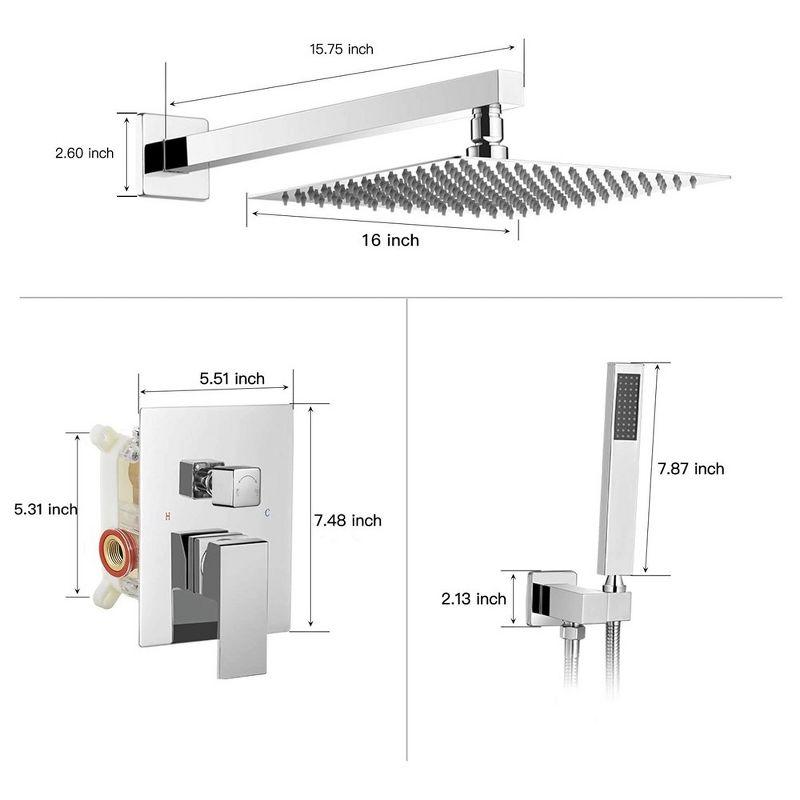 16-Inch Chrome Square Wall Mounted Rain Shower System