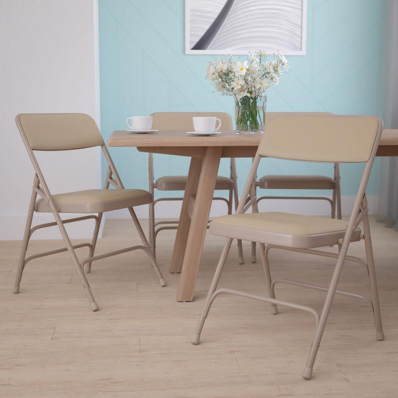 Beige Vinyl Upholstered Metal Folding Reception Chairs, Set of 4