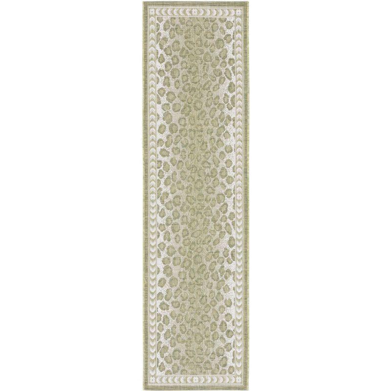 Light Green and Ivory Synthetic Indoor/Outdoor Runner Rug