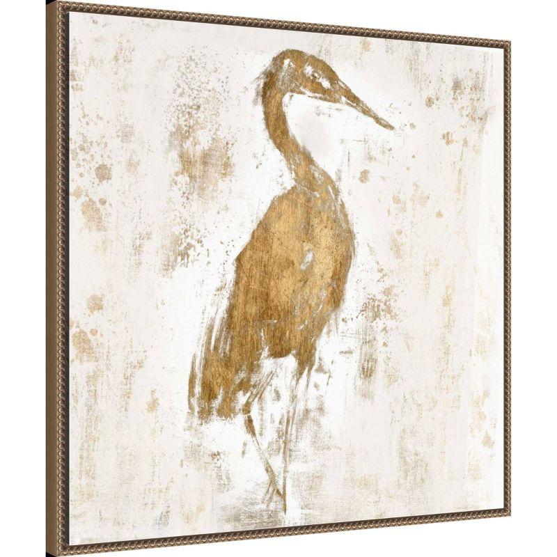 30"x30" Gilded Heron I by Jennifer Goldberger Framed Canvas Wall Art Print Bronze - Amanti Art: Modern Style, Polystyrene Frame