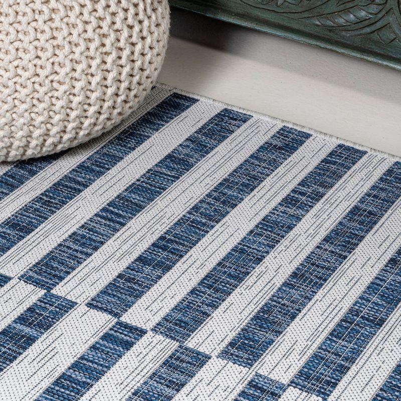 2'x8' Sukie Modern Offset Stripe Indoor/Outdoor Runner Rug, Ivory/Blue - JONATHAN Y