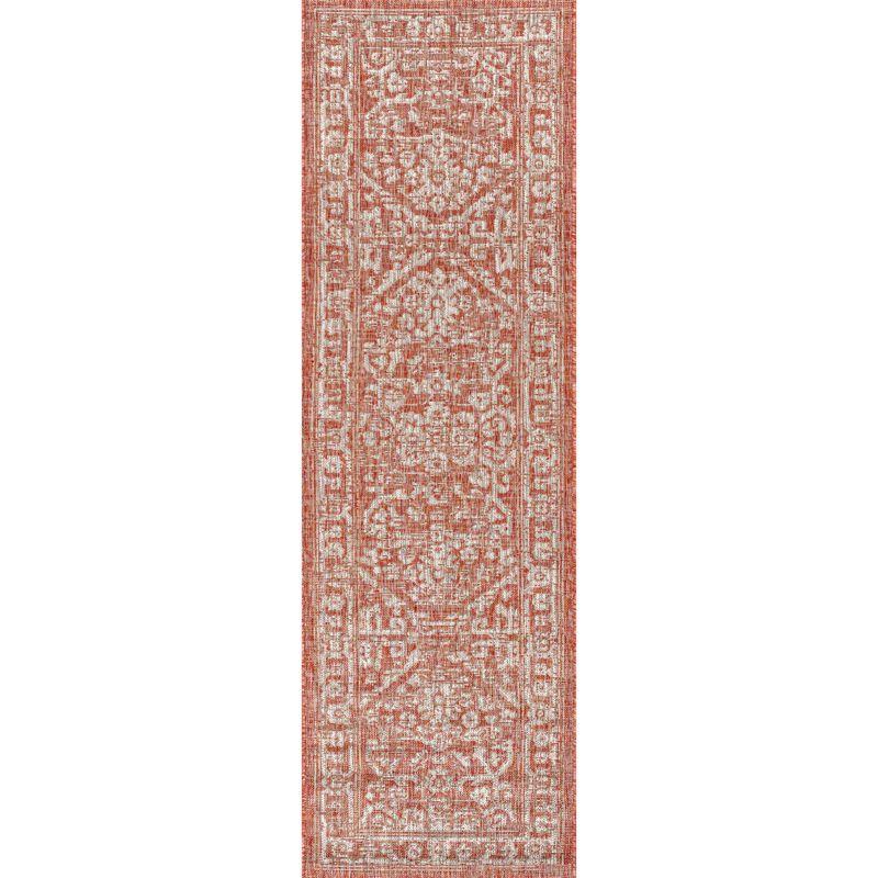 2' X 10' Malta Bohemian Medallion Textured Weave Indoor/Outdoor Runner Rug, Red/Taupe - JONATHAN Y