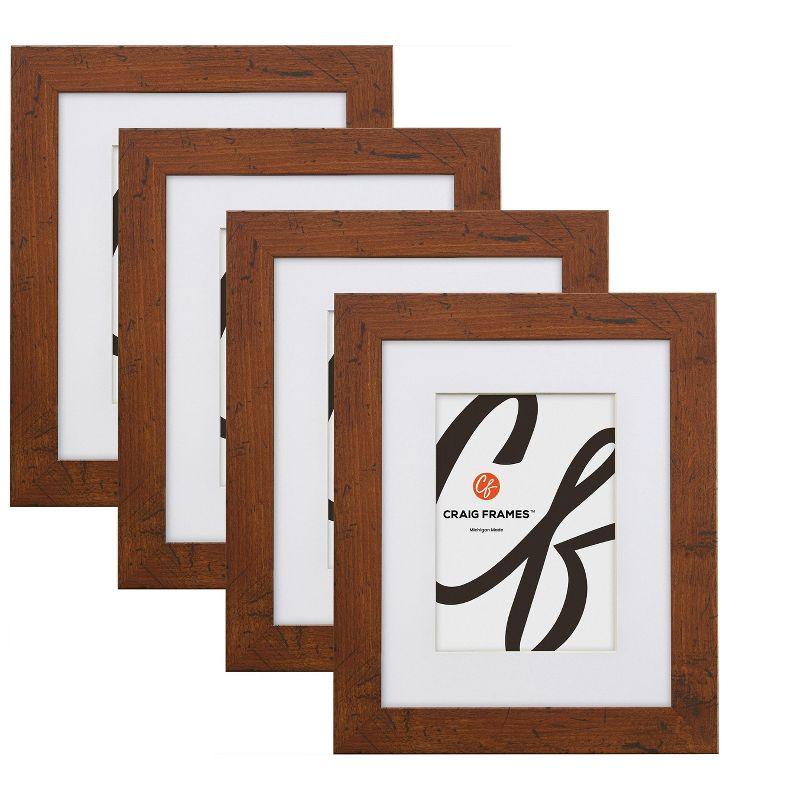 Craig Frames 12x15 inch Dark Brown Walnut Rustic Pine Picture Frame Set Matted for a 8.5x11 Photo, Set of 4