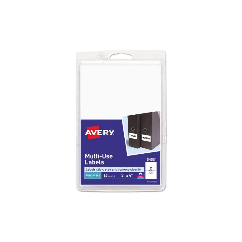 Avery Removable Multi-Use Labels, Inkjet/Laser Printers, 3 x 4, White, 2/Sheet, 40 Sheets/Pack, (5453)