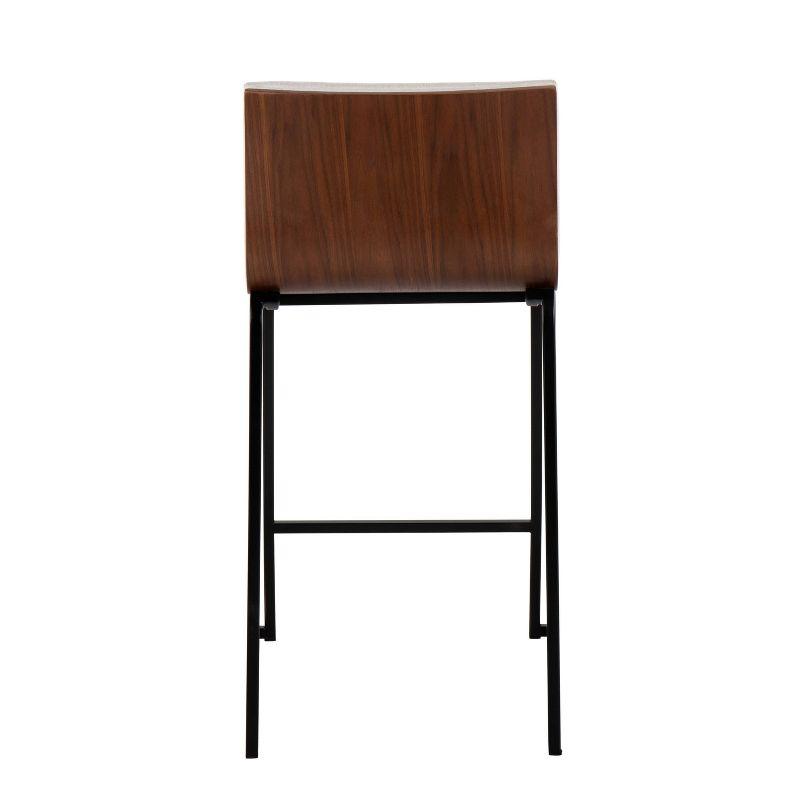 Set of 2 Mason-Mara Counter Height Barstools Black/Walnut/Cream - LumiSource: Tufted, Swivel, Metal Base, Wood Back