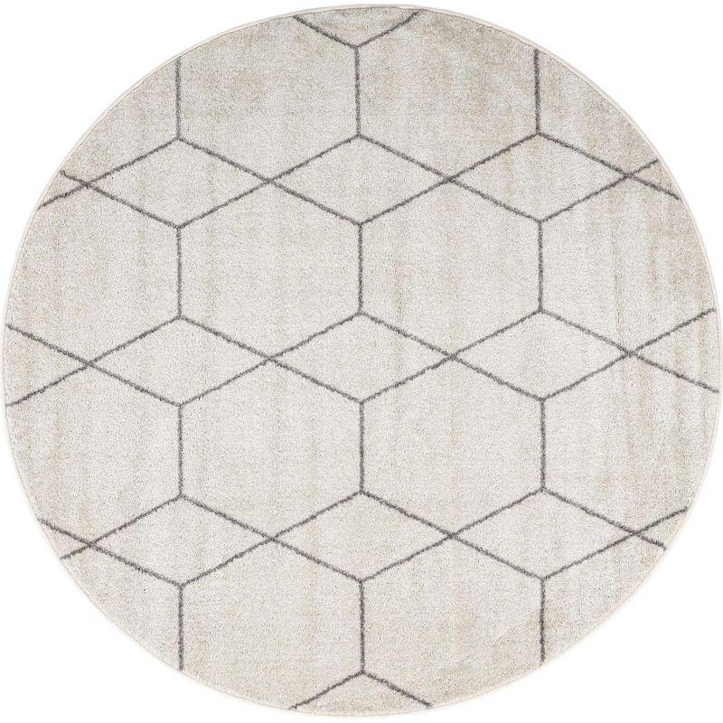 Ivory Trellis Elegance 6' Round Synthetic Area Rug