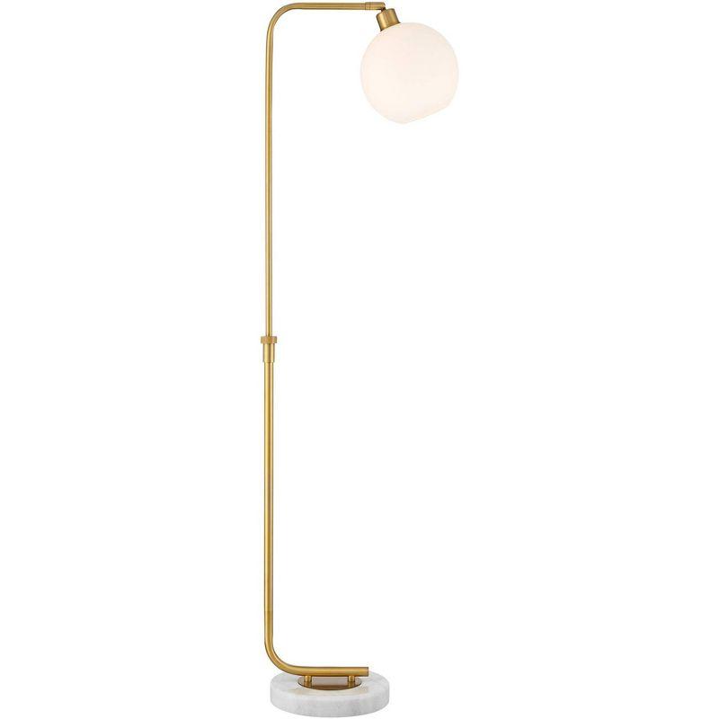 Possini Euro Design Casaba Mid Century Modern Chairside Arc Floor Lamp 64" Tall Warm Gold Adjustable Frosted Glass Shade for Living Room Reading House