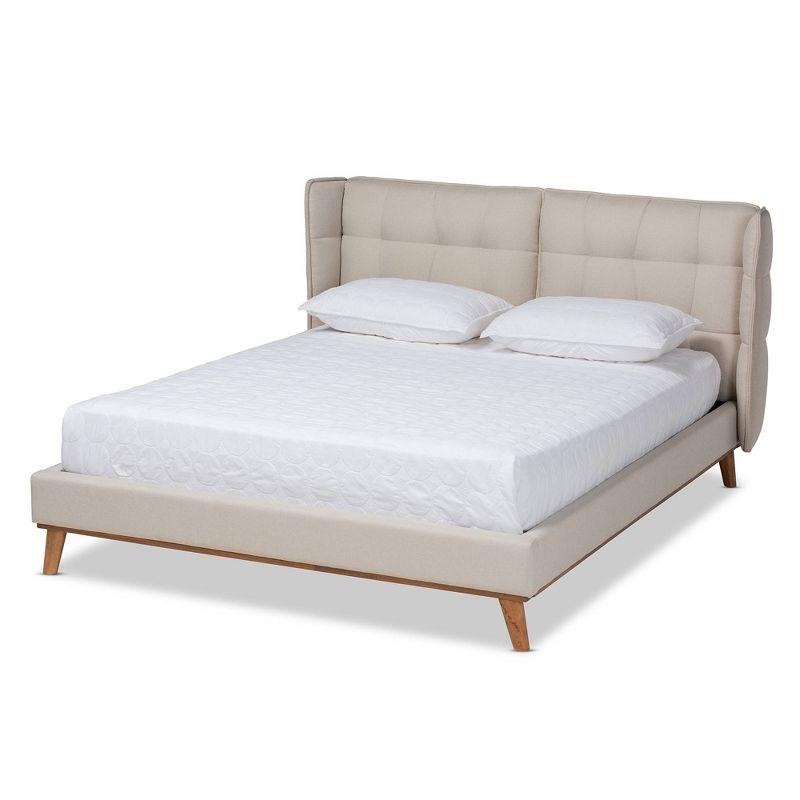 Gretchen King-Size Light Beige Wingback Platform Bed with Tufted Headboard