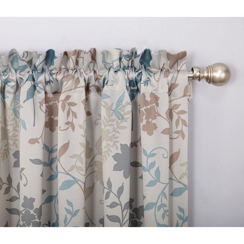 Stone Floral Print Room Darkening Rod Pocket Curtain Panel 54" x 63"