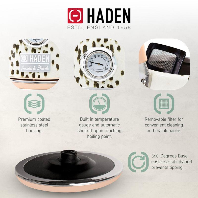 Haden Margate Poodle and Blonde Electric Kettle 1.7 Liter Cordless Stainless Steel with Tottenham Dalmatian Print and Auto Shut Off, Multicolor
