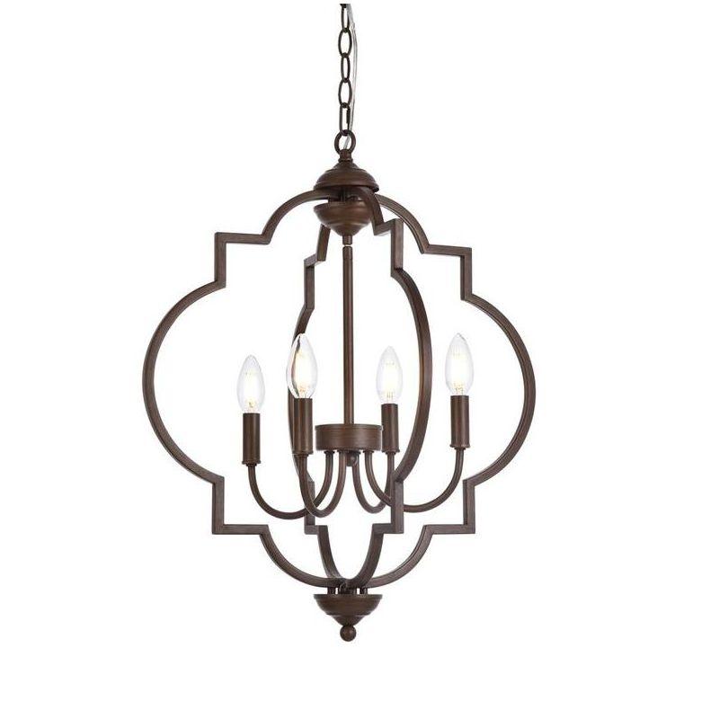 Elegant Lighting Sandara 4 lights pendant in weathered oak