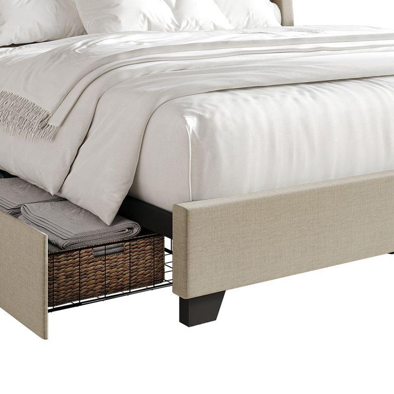 ChaletPosh Full Size Platform Bed with Storage Beige Linen