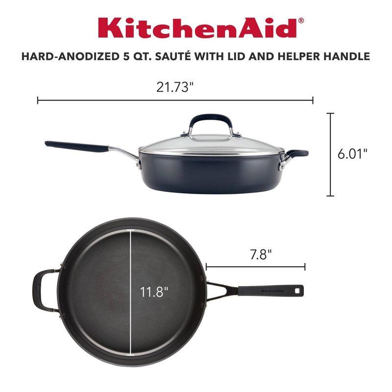 Kitchenaid Hard Anodized Nonstick Saute Pan With Lid, 5 Quart, Onyx Black