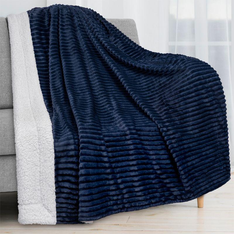 PAVILIA Soft Thick Fleece Flannel Ribbed Striped Throw Blanket, Luxury Fuzzy Plush Warm Cozy for Sofa Couch Bed