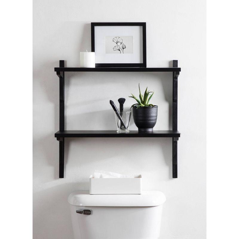 Kate & Laurel All Things Decor 24" x 8" x 24" Meridien Wood Wall Shelf Black: Poplar, 2-Tier Storage, Modern Design