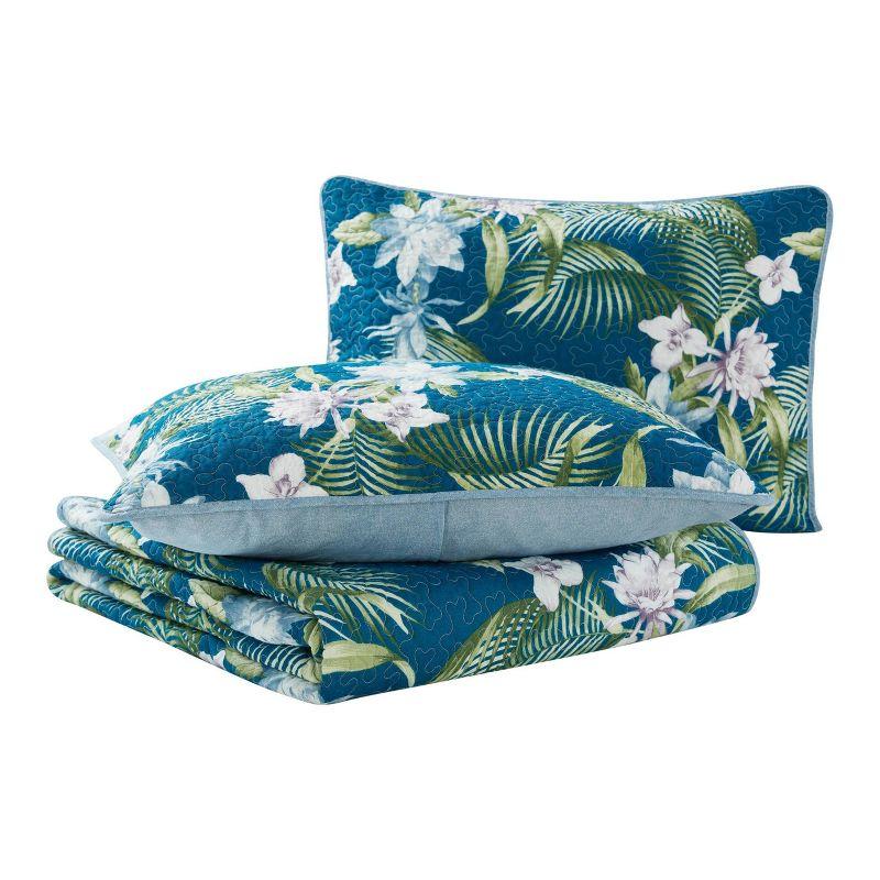 Tommy Bahama Southern Breeze Blue Cotton Reversible Quilt Set