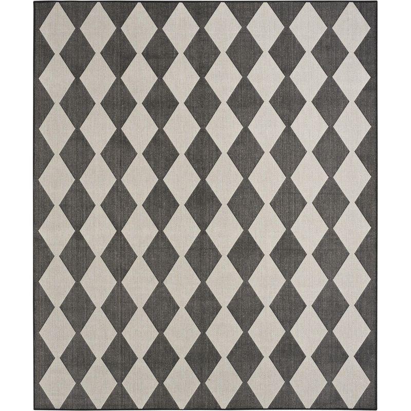 Nourison Positano Retro Diamond Flatweave Indoor Outdoor Low Pile Area Rug Black 8' x 10'