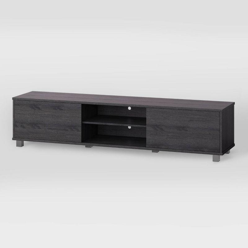 CorLiving Hollywood TV Stand for TVs up to 85" with Doors Wood Grain Dark Gray: Modern Media Console, Adjustable Shelves