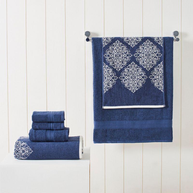 Artesia Damask Indigo 6-Piece Luxurious Cotton Bath Towel Set