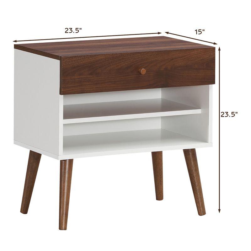 Walnut and White Mid-Century Modern 2-Drawer Nightstand Set