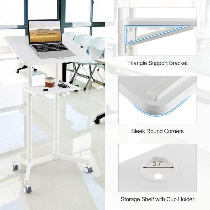 Costway 1 PCS Mobile Lectern Podium with Tilting Top Storage Tray Lockable Casters White