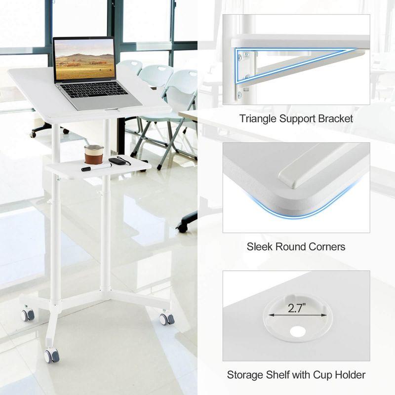 Costway 1/2 PCS Mobile Lectern Podium with Tilting Top Storage Tray Lockable Casters White