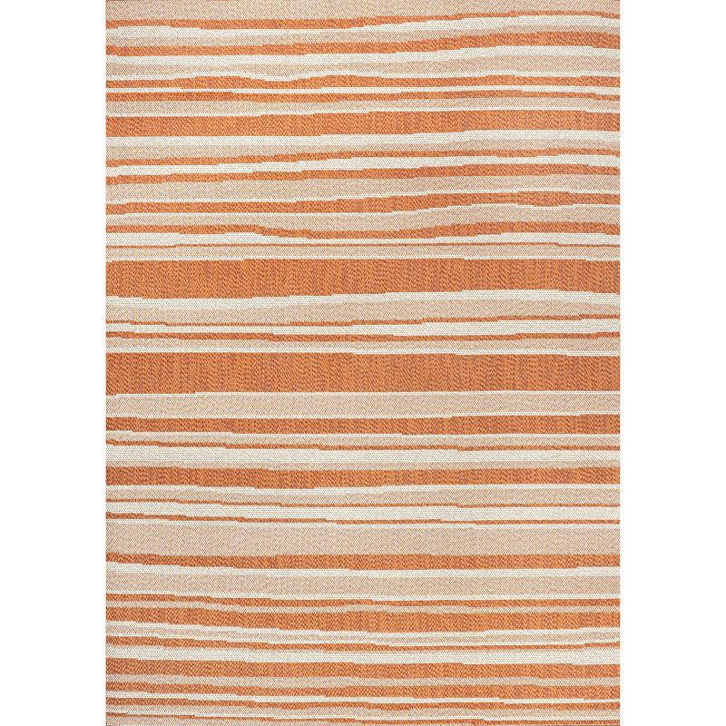 Castara Chic Orange & Cream Striped Synthetic 5x8 Area Rug