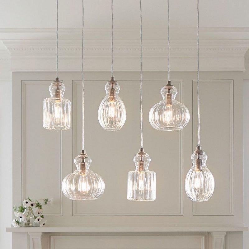 Riviera 35.5" 6 Light Linear Chandelier with Clear Ribbed Glass in Brushed Nickel