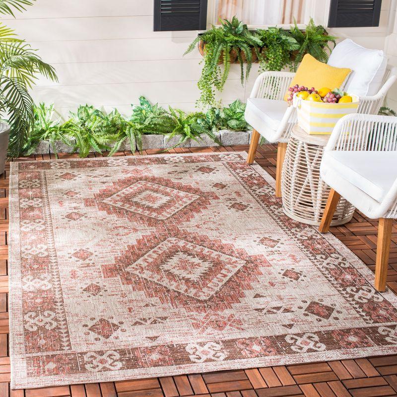 Elegant Red and Beige Rectangular Easy-Care Outdoor Rug - 4' x 5'7"