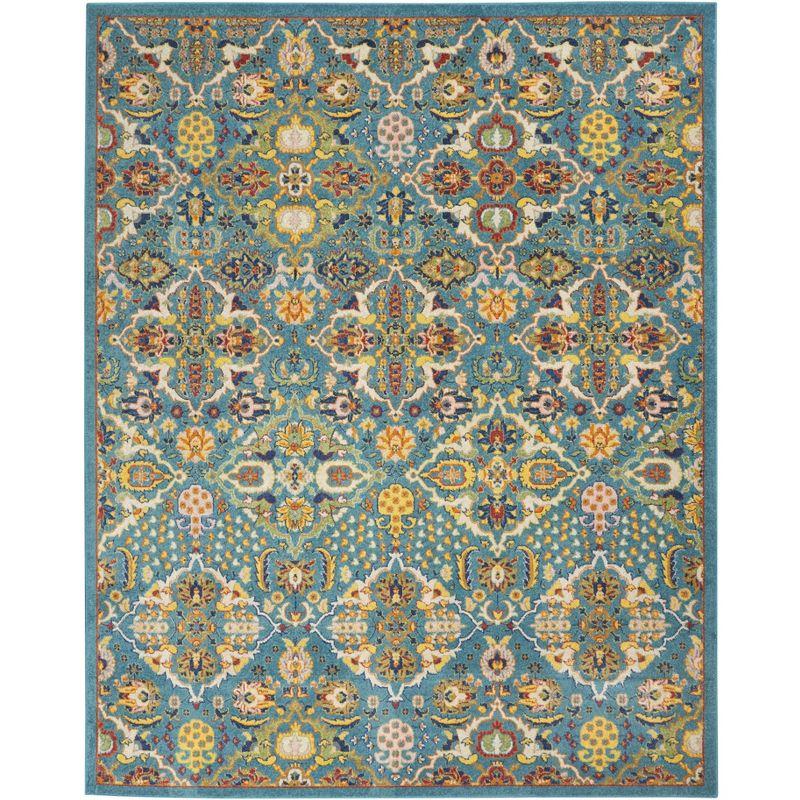 Turquoise Ivory Floral Synthetic 8' x 10' Area Rug