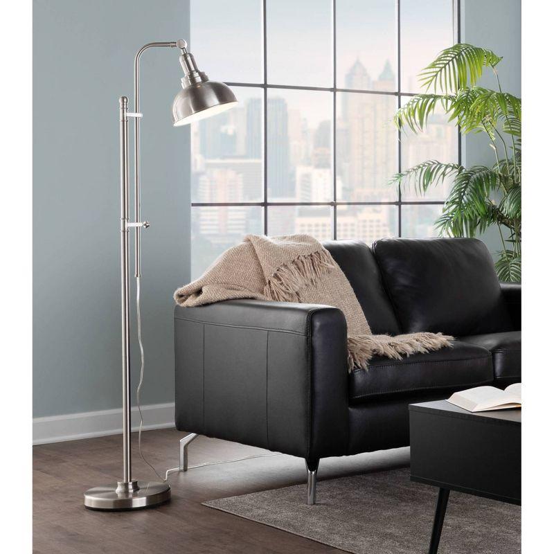 LumiSource Emery Industrial Floor Lamp in Nickel: Modern Arc Design, UL Listed, Metal Shade