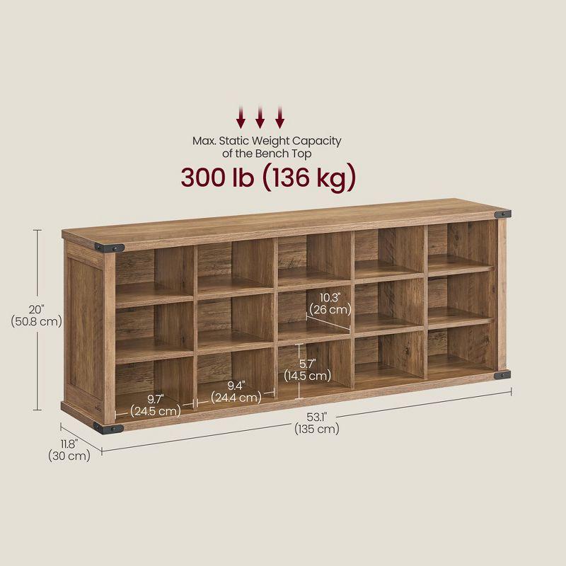 Shoe Bench, Shoe Storage Bench with 15 Compartments, Adjustable Shelves, Entryway Bench