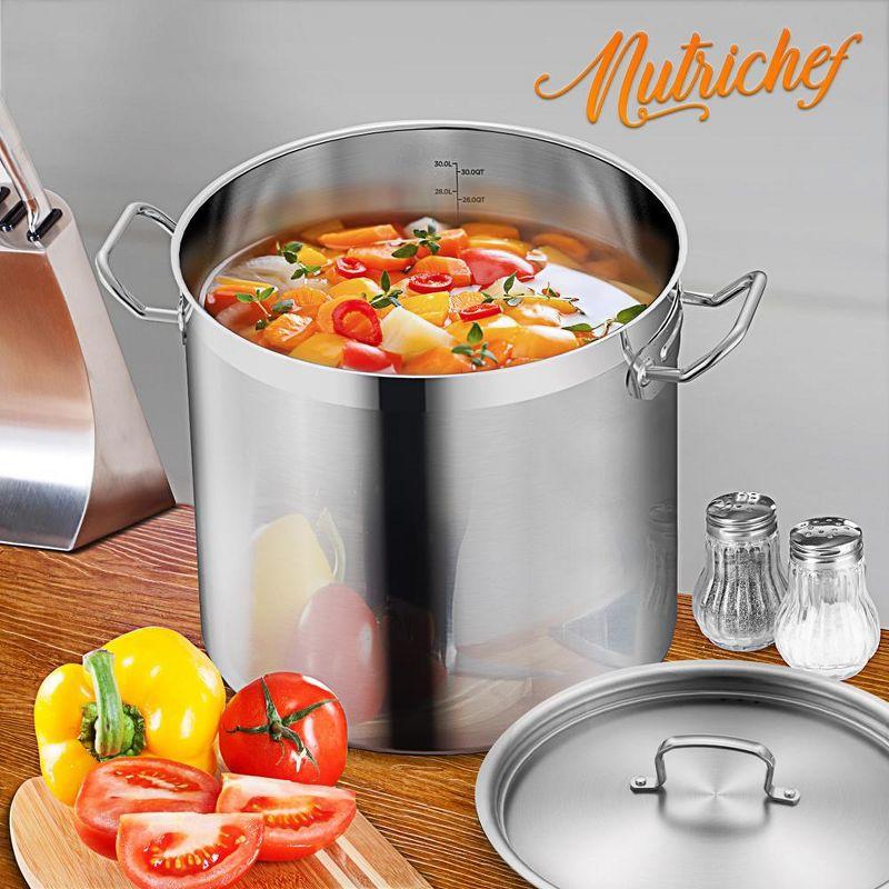 Nutrichef Stainless Steel Cookware Stockpot, 30 Quart Heavy Duty Induction Soup Pot With Stainless Steel Lid And Strong Riveted Handles