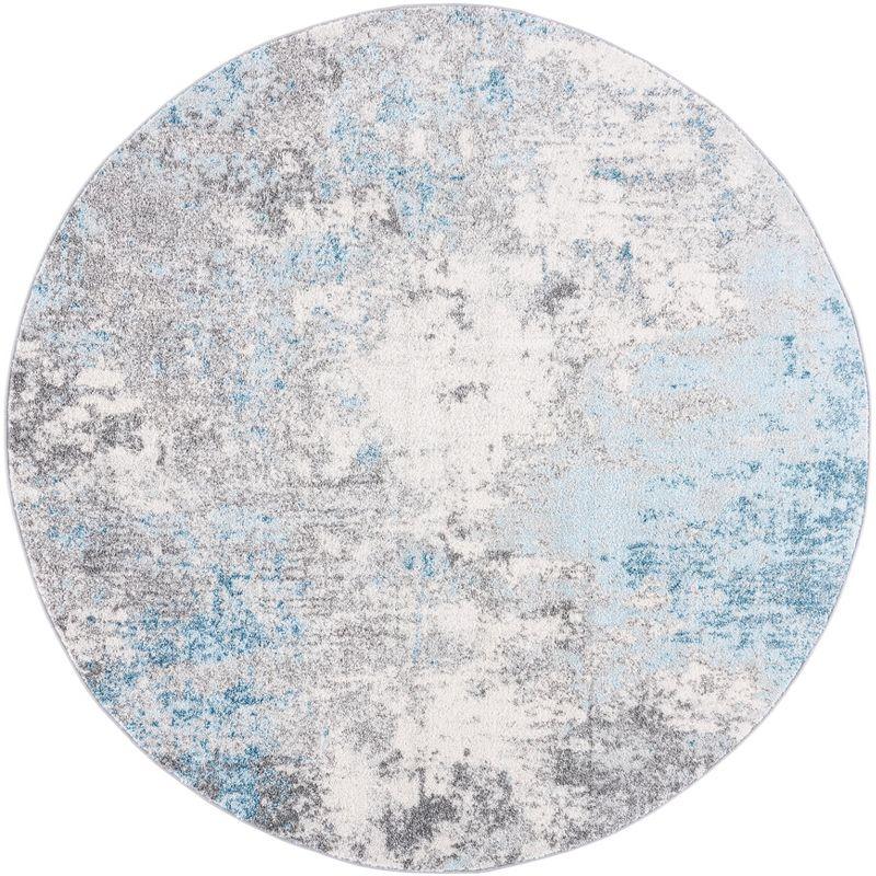 Abstract Elegance 54" Round Gray Synthetic Area Rug