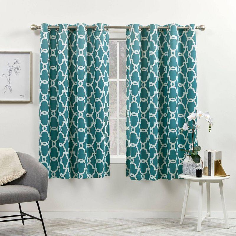 Teal Geometric Blackout Grommet Top Extra Long Drapes