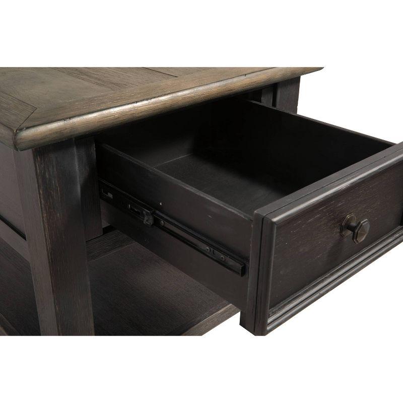 Modern Farmhouse Black-Brown Wood End Table with Storage