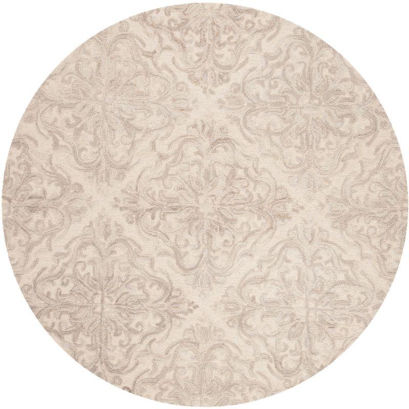 Ivory Floral Elegance 6' Round Hand-Tufted Wool Area Rug