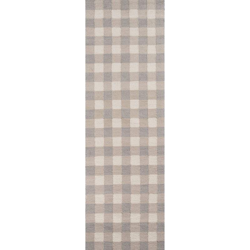 Gingham Rug - Gray - (2'3" x7'6") - Momeni: Geometric Tufted Runner, Indoor Low Pile, Cotton Backing