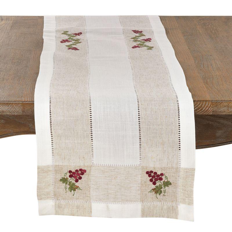 Ivory and Beige Embroidered Grape Hemstitch Table Runner