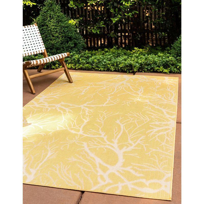 Yellow and White Rectangular Synthetic Outdoor Area Rug