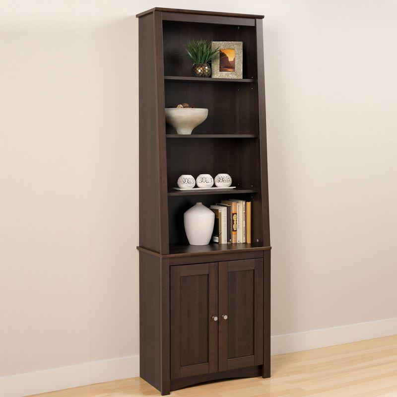 Espresso Slant-Back Adjustable Bookcase with Shaker Doors