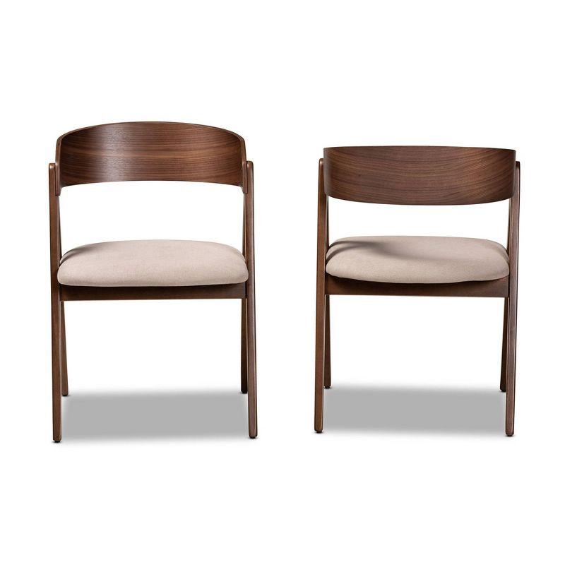 2pc Danton Fabric Upholstered Wood Dining Chair Set Beige/Walnut Brown - Baxton Studio