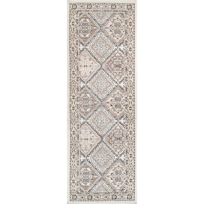 Becca Beige Synthetic Traditional Tiled Runner Rug