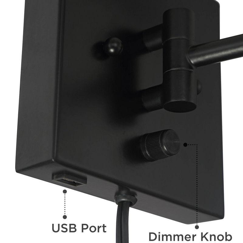 360 Lighting Lanett Modern Swing Arm Wall Lamps Set of 2 Black Plug-in Light Fixture with USB Charging Port White Lamp Shade for Bedroom Living Room