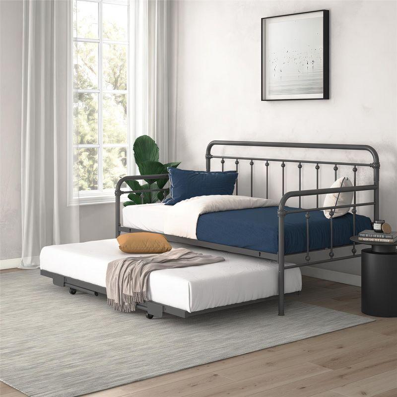 DHP Locky Metal Daybed with Pop Up Trundle Bed, Twin over Twin, Gunmetal Gray